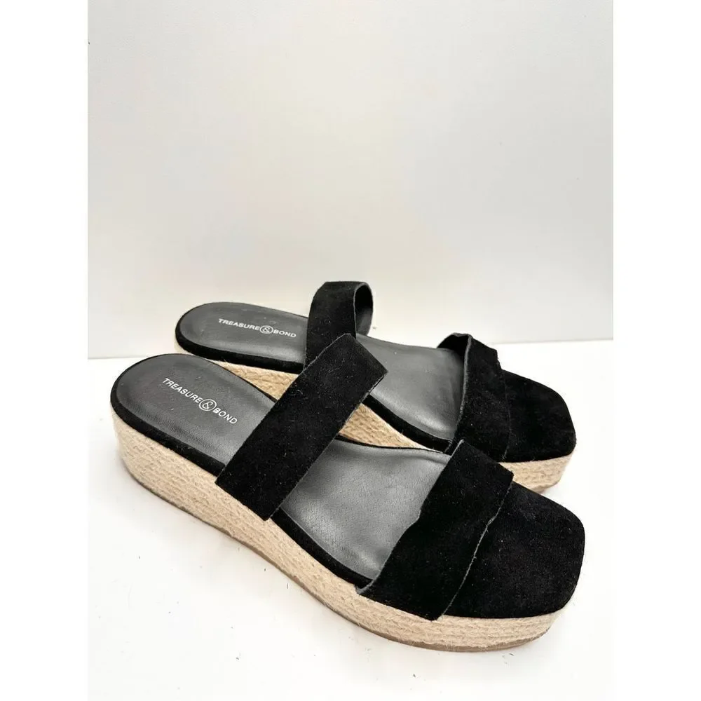 Treasure & Bond Sandals Womens Size 8.5‎ Suede Upper Black Platform Espadrille